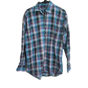 Alan Flusser Button Front Shirt Mens Medium Long Sleeve Plaid Colorful